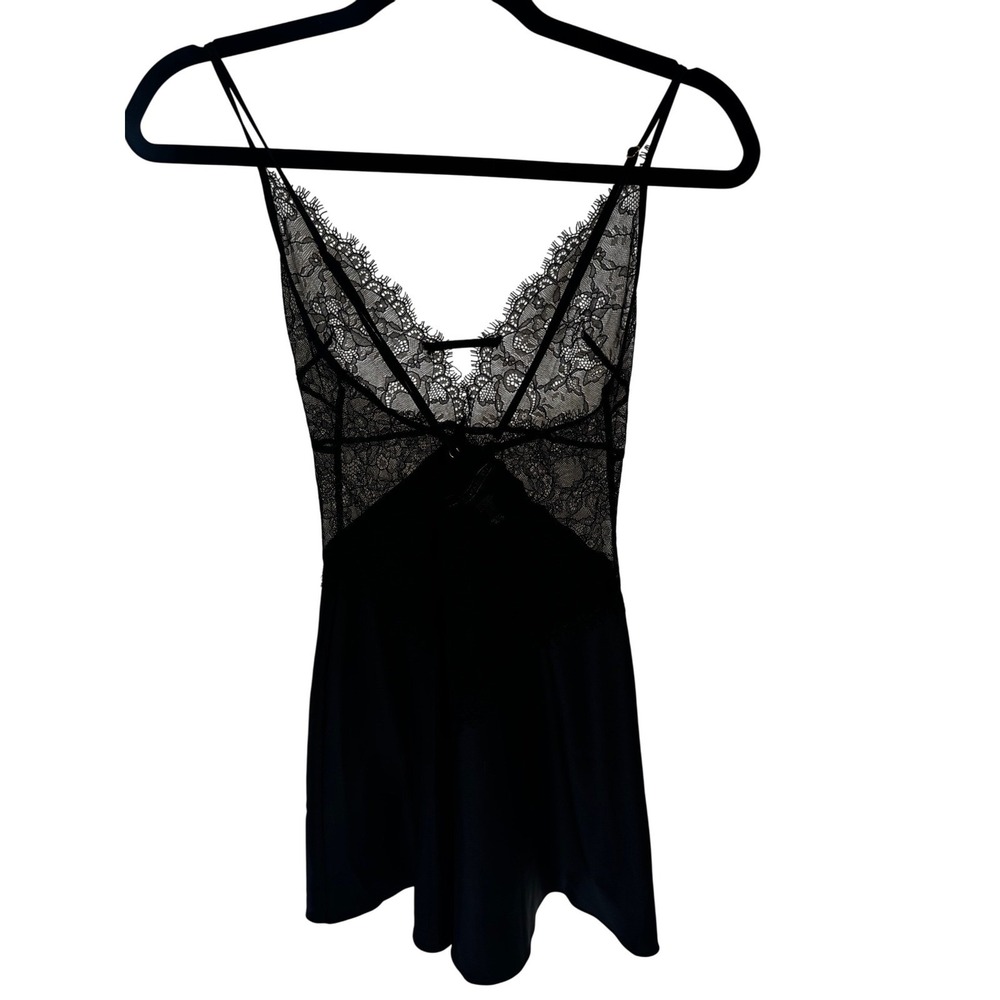 Victoria's Secret XS Black Lace Slip Dress Lingerie Mini Babydoll